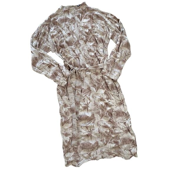 Zara Long Sleeve Jacquard Tie Waist Crinkle Midi Dress NWT - Picture 2 of 6